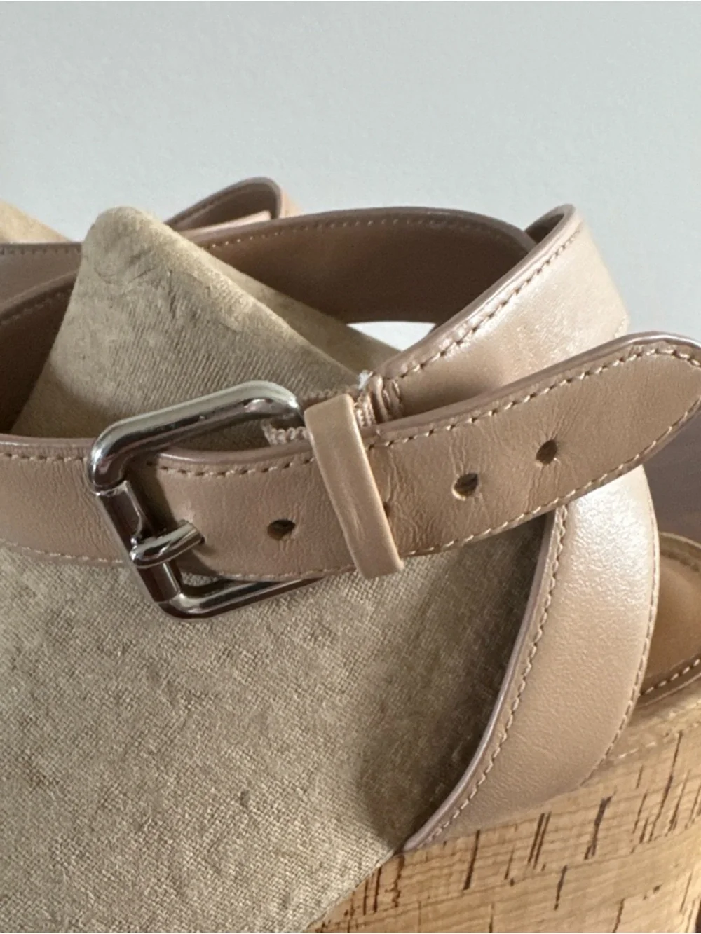 COACH Becka Leather Cork Wedge Sandals Platform Nude Tan Size 8 - Picture 3 of 9